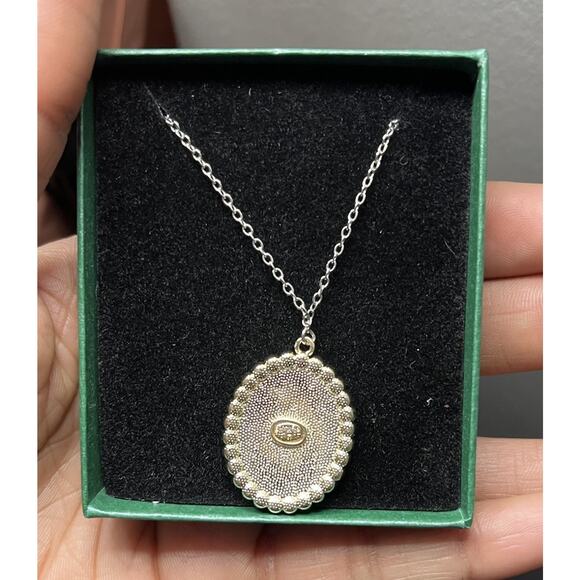 Authentic Upcycled Repurposed Gold & Crystal Stamped Pendant on Silver Necklace - Picture 3 of 6